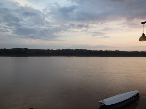 Our view down the Amazon; it will clear up nicely for our morning adventure.